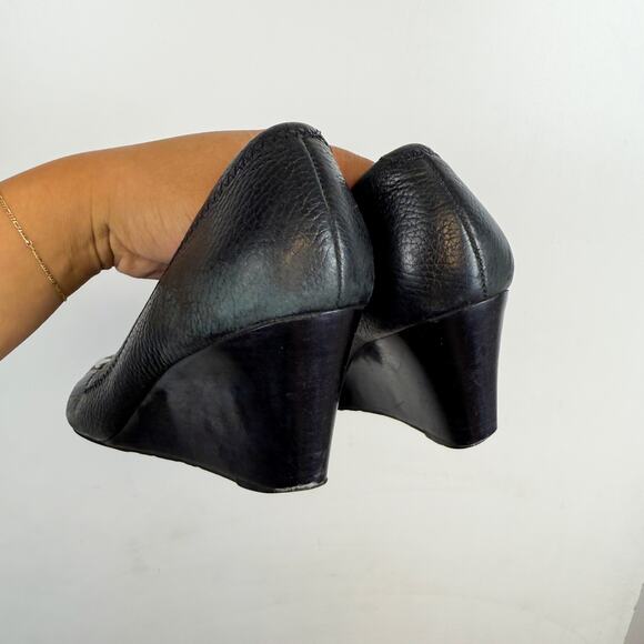 Tory Burch Sally Wedge Heels Peep Toe Black Silver - 9.5 - Picture 6 of 10